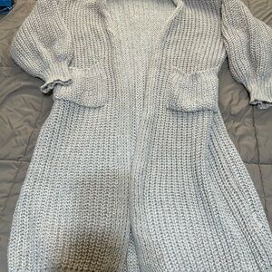 SHEIN Light Gray Chunky Knit Open-Front Cardigan